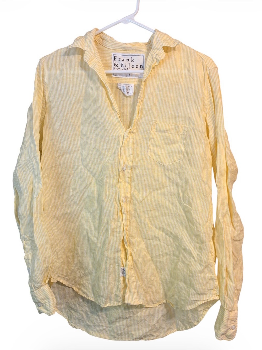Frank & Eileen Eileen Yellow Stripe Italian Linen Button Front Shirt Coastal XS - Picture 2 of 6